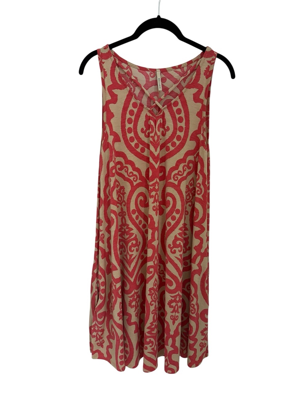 Bellamie Crisscross Neckline Sleeveless Swing Dress  pink/tan Size Small